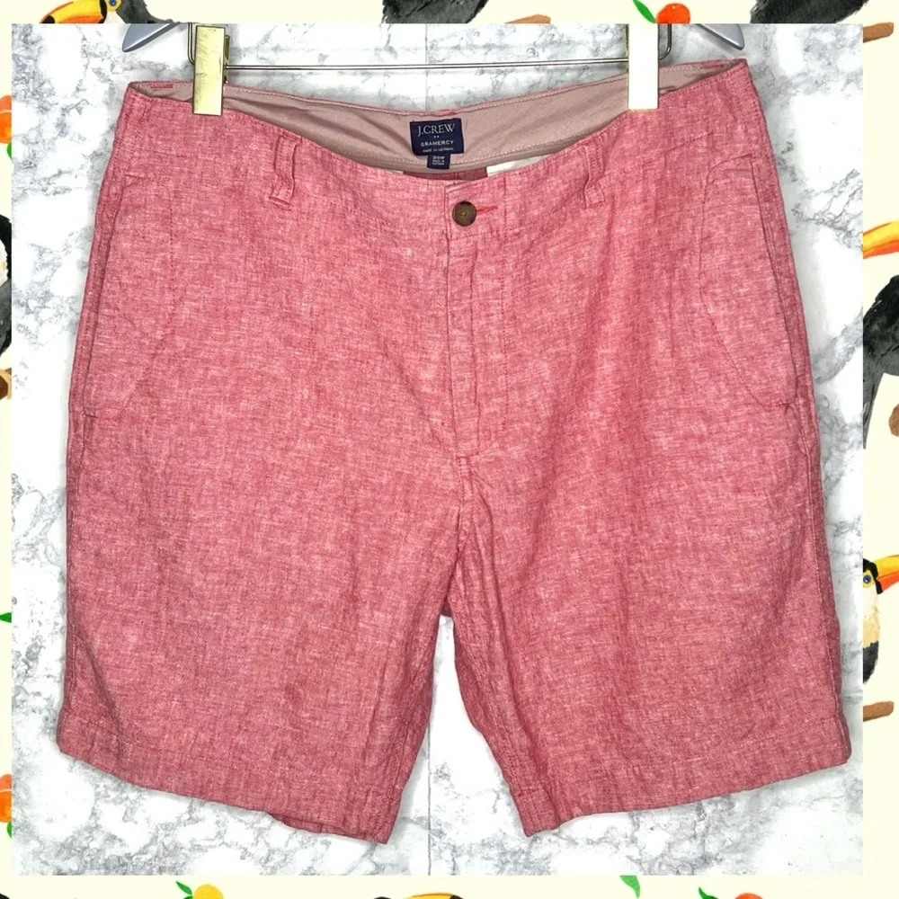 J. Crew Men’s LINEN Chino Shorts Salmon Pink Flat Front Men’s 36